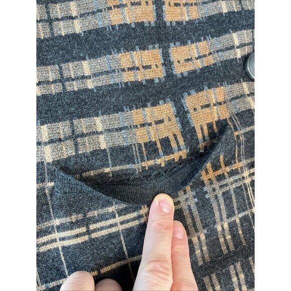 Pendleton Womens duster button down Cardigan Merino Wool size M Black tan plaid - Picture 6 of 9